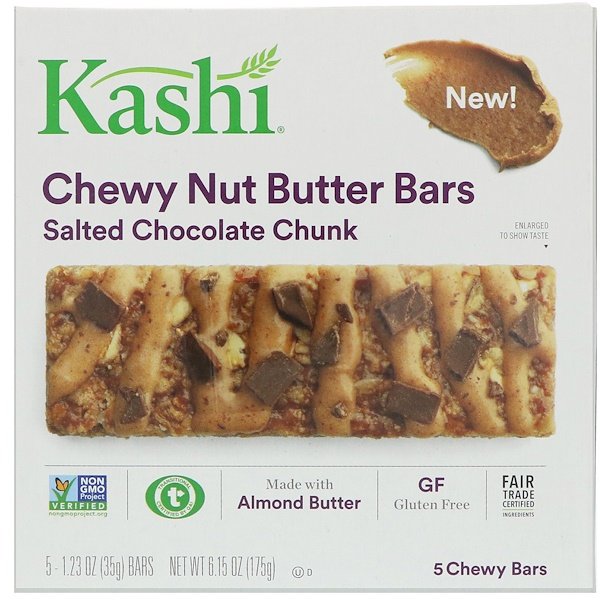 Kashi Chewy Nut Butter Bars Salted Chocolate Chunk 5 Bars 1 23 Oz 35 G Each