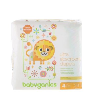 BabyGanics Ultra Absorbent Diapers Size 4 22-37 lbs (10-17 kg) 24 Diapers