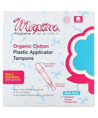 Maxim Hygiene Products Organic Cotton Plastic Applicator Tampons Multi-Pack 14 Count