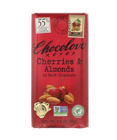 Chocolove Cherries & Almonds in Dark Chocolate 55% Cocoa 3.2 oz (90 g)