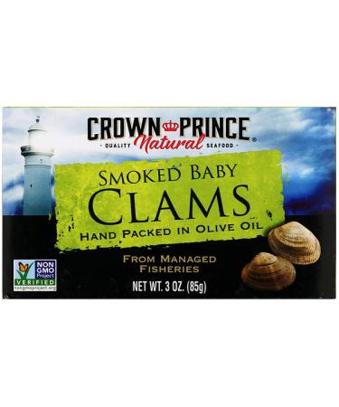 Crown Prince Natural Smoked Baby Clams in Olive Oil 3 oz (85 g)