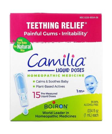 Boiron Camilia Teething Relief 1 Months & Up 15 Pre-Measured Liquid Doses .034 fl oz (1 ml) Each