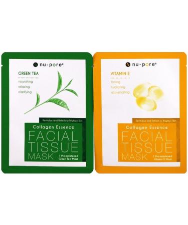 Nu-Pore Collagen Essence Face Mask Set Vitamin E & Green Tea 2 Single-Use Masks 0.85 fl oz (25 g) Each
