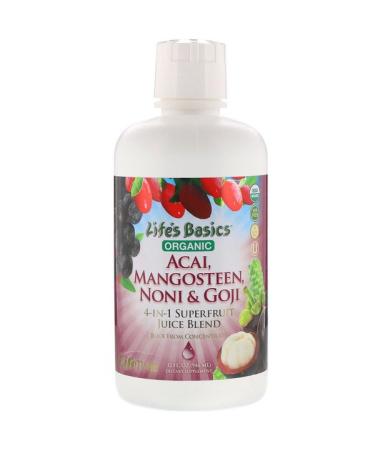LifeTime Vitamins Organic 4-IN-1 Superfruit Juice Blend Acai Mangosteen Noni &Goji 32 fl oz (946 ml)