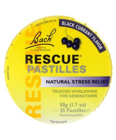 Bach Original Flower Remedies Rescue Pastilles Natural Stress Relief Black Currant Flavor 35 Pastilles 1.7 oz (50 g)