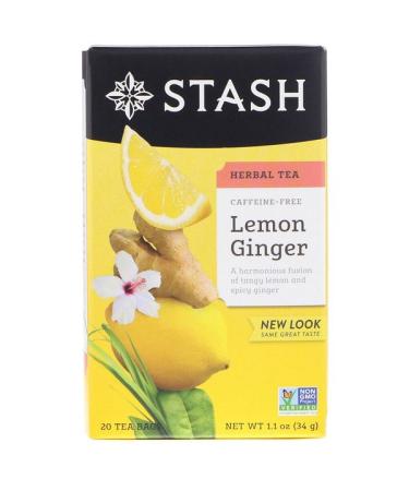 Stash Tea Herbal Tea Lemon Ginger Caffeine Free 20 Tea Bags 1.1 oz (34 g)