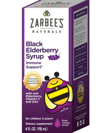 Zarbee's Black Elderberry Syrup with Real Elderberry Vitamin C and Zinc For Children 2 Years + 4 fl oz (118 ml)