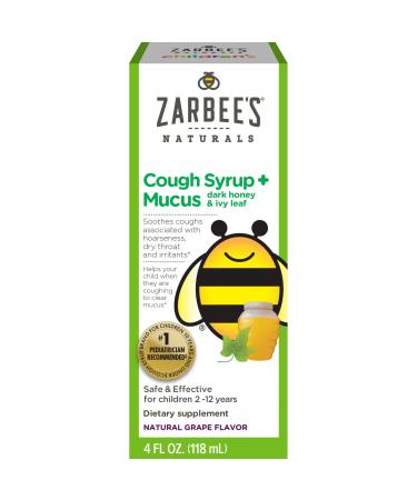 Zarbee's Children's Cough Syrup + Mucus Dark Honey & Ivy Leaf Natural Grape Flavor For Children 12 Months+ 4 fl oz (118 ml)