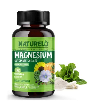 NATURELO Magnesium Glycinate Supplement - 120 Capsules