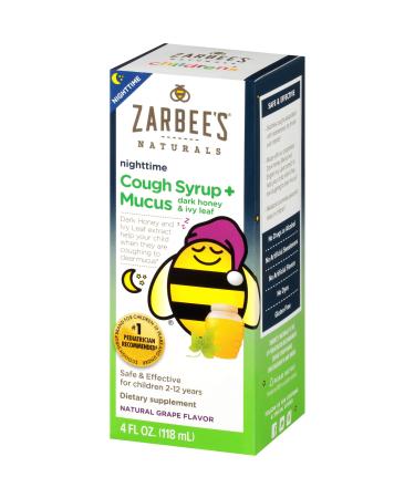 Zarbee's Naturals Children's Nighttime Cough Syrup + Mucus Dark Honey & Ivy Leaf Natural Grape Flavor 4 fl oz (118 ml)