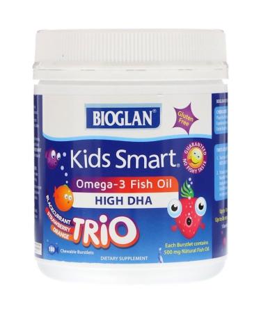 Bioglan Kids Smart Omega-3 Fish Oil Blackcurrant Strawberry Orange Trio 180 Chewable Burstlets
