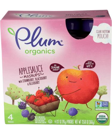 Plum Organics Organic Applesauce Mashups with Strawberry Blackberry & Blueberry 4 Pouches 3.17 oz (90 g) Each
