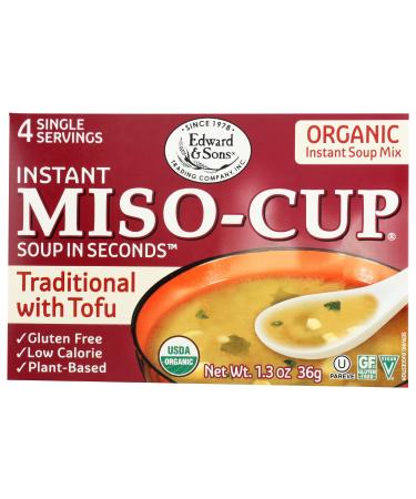 Edward & Sons Organic Miso-Cup Traditional Soup with Tofu 4 Single Serving Envelops 9 g Each